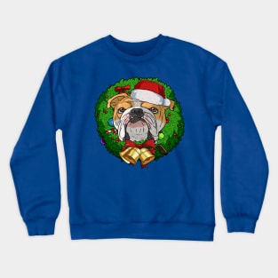 Funny English Bulldog Santa Christmas Wreath Crewneck Sweatshirt